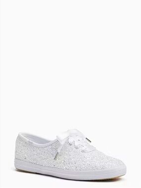 Keds X Kate Spade White Glitter Women's Sneakers - Satin Lace Casual Shoe